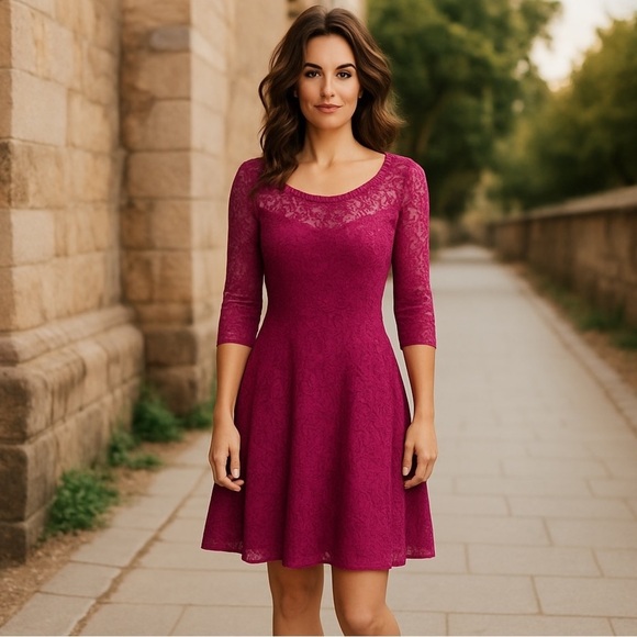 White House Black Market Dresses & Skirts - White House Black Market Lace Fit & Flare Dress Purple 2 XS